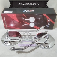 SPION RETRO BULAT TANGKAI PANJANG DRAT 12 SUZUKI A100 RC DK 100 BRAVO YAMAHA V80 V75 YL1 HONDA 800 S