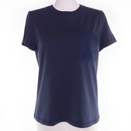 成色極佳 ☆ 愛馬仕 3E42620DL 100% 純棉口袋 H 刺繡短袖 T 卹 海軍藍 36碼 法國製造 女款