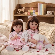 55CM Rebirth Doll Long Hair Girl Full Glue Simulation Baby Doll Dress Up Game Accompanying Play Hous