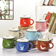 Premium COLORFUL ceramic cup 8 COLORS WITH LID and SPOON, capacity 350ml, RANDOM patterns, ceramic c
