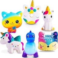 ZYZZYZY Unicorn Squishies Toy Set - Jumbo Reindeer Cake,Unicorn Donut, Dinosaur, Unicorn Horse,Ice Cream Cat Kawaii Slow Rising Squishy Toys for Kids Party Favors(6 Packs)
