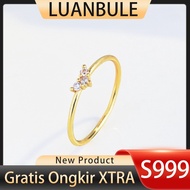 LUANBULE 14K Gold Ring Silver Plated S999 Decorated Zircon Heart Love Women