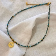 Vintage European & American Blue Natural Stone Apatite Beaded Necklace Evil Eye Pendant for Women