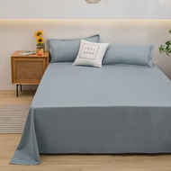 （UOOAF） 1 pc Bed Flat Sheet for Double Bed Plain Solid Color Top Sheets Single/Queen/King Flat Bedsh
