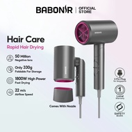 【1 Year Warranty】Babonir Hair Dryer 50 Million Negative Ionic Low Noise Foldable 330g Lightweight, 1