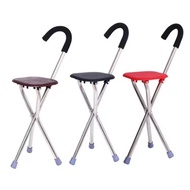 2 In 1 Folding Chair Stick Aluminum Alloy Folding Chair Sitting Stick Elderly Stick k99