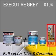 FULL SET Epoxy Floor Coating [ 1L Mici WP Tiles Cote Primer + 1L Nippon EA4 Epoxy Finish + FREE Painting Tool Set ] - 0104 Executive Grey
