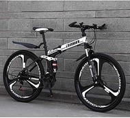 Fashionable Simplicity White Folding Bikes 26Inch 27-Speed Mountain Bike Double Disc Brake Full Suspension Anti-Slip Lightweight Aluminum Frame Suspension Fork