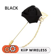 Pin jas bunga mawar satin kombinasi daun dan rantai cocok untuk wedding corsage pengantin pria atau 