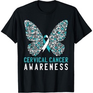 Newest Butterfly Cervical Cancer Awareness Month White Teal Ribbon T-Shirt