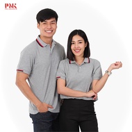 PMK - Kaneko PC108 สีเทา - เสื้อโปโล ปกขลิบสีแดง-ดำ ไม่ยับ อยู่ทรง