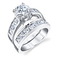 Women's Sterling Silver Bridal Set 2ct. Engagement Wedding Ring Round Princess-Cut Cubic Zirconia