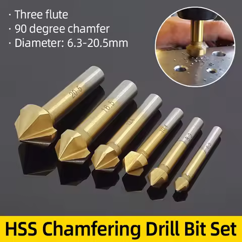 3 Flute Countersink Drill Bit Set 90 Degree HSS Titanium Chamfering Cutter Wood Metal Hole Deburring