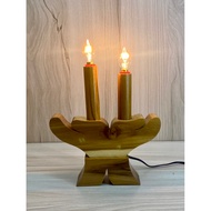Wooden altar lamp with hand candle style - Catholic altar lamp