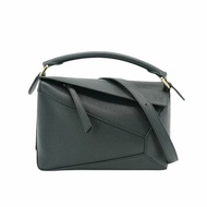 Loewe Small Puzzle 牛皮金釦手提兩用包(黑)