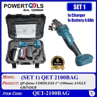 QET 2100BAG Q9 Qnine CORDLESS 4" (100mm) ANGLE GRINDER WITH 21V X 4.0Ah Battery & Charger - QET-2100