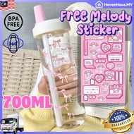 【FREE Melody Sticker】700ML Stylish Ribbon Boba Tea Tumbler Botol Air Comel Straw Boba, Teh & Minuman