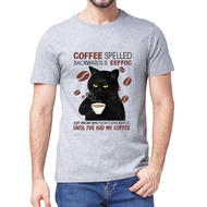 Premium Cotton Black Cat Coffee Spelled Backwards Is Eeffoc Funny Cat Coffee Lover Men'S T Shirt Vin