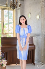 เดรสงานป้ายผ้าไหมญี่ปุ่น คอเหลี่ยม อัดกาวทั้งชุด สีพาสเทลสวยน่ารักมาก (S-2XL) KSPC05