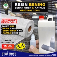 Serat Fiber 1Kg Resin Bening 1Kg Katalis 30ml / Mat fiber / Waterproofing / Bahan Kerajinan / Anti B