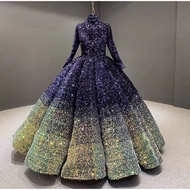 Sequin Tutu Wedding Ball Gown Dress Girl Luxury Palace Long Sleeve Shiny Bridal Formal Engagement Pa