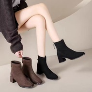 Suede Fleece Lining Short Boots Women Boots Square Toe Thin Boots Martin Boots Women Martin Boots