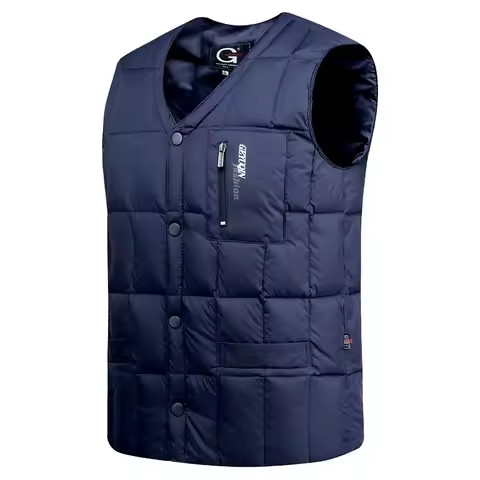 White Duck Down Jacket Vest Men 2024 Winter Warm Sleeveless V-neck Button Down Lightweight Waistcoat