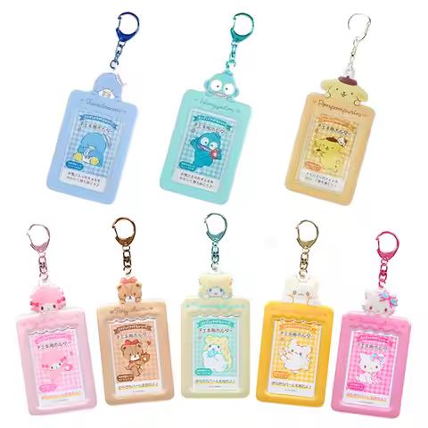 Sanrios Gudetama Keychain with Photo Card Holder Anime Keroppi Tuxedosam Photocard Holder Key Ring A