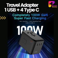 Universal Power Adapter 100W Fast GaN International Travel Adapter 2PD USB-C+2QC USB-A Travel Plug Adapter Universal Charger Adapter for Laptops Tablets Phones