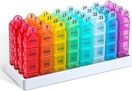 Monthly Pill Organizer 4 Times A Day, 30 Day Pill Organizer, Month Pill Box Organizer with 32 Portable Compartments for Travel, 31 Day Pill Case Medicine Organizer to Hold Vitamins and Supplements