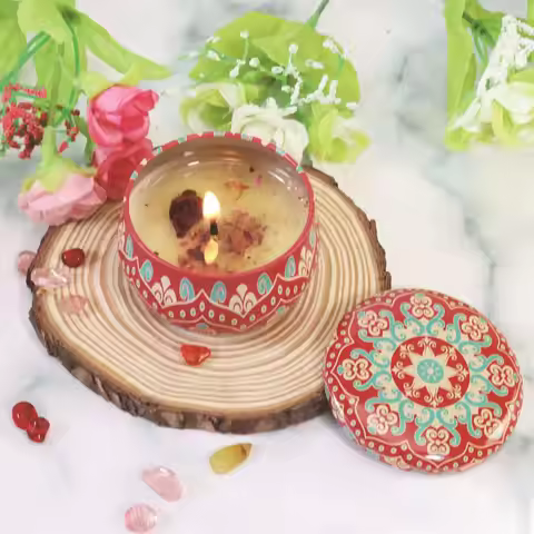 Ornate Tin Candle for Home Decor, Scented with Natural Essence, Creates Cozy Atmosphere, Great for G
