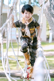 New The Land of Vava : Vava wood land collection Romper size 4y  รอมเปอร์ ขายาว ลายตาราง สก็อต สีน้ำ