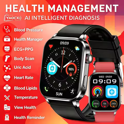 2026 New Smart Watch ECG+PPG Blood Lipid Uric Acid Heart Rate Stress Test SOS Rescue Bluetooth Call 