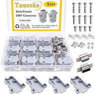 Tnuocke DB9 Connector Adapter Kit,9 pin D-SUB Male/Female Solder Connector Plug,DB9 Plastic Housing Cover( 10 DB9 Male/Females + 10 Pair Hoods) H-DB9-BOX