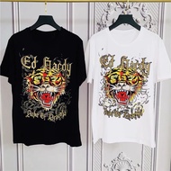 Ed Hardy Ed Hardy classic gold tiger head round neck T-shirt Short-sleeved top