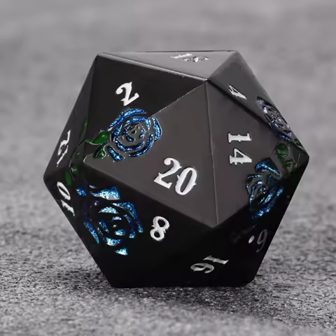 1-7Pcs Blue Rose DND Dice Set Rose-Embossed Metal Dice Multi-sided Polyhedral Dice for D&D Game COC 