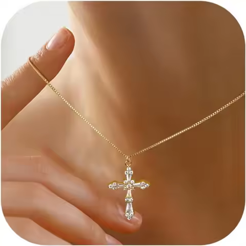 Cross Necklace for Women 14K Gold-Plated Cross Chain Necklace Dainty Women's Cross Pendant Fashion J