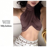 Milyfashion Sexy Korean Style Simple Sling Solid Color Pure Desire Halter Neck Short Top Vacation Y2