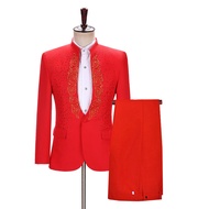 GUKENRO Male Suit Set Hot Embossed Diamond Singer Tuxedo Wedding Blazer Formal Attire Night JS Prom 