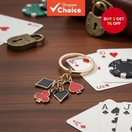 Adorable Poker Card Keychain with Enamel Hearts, Clubs, Diamonds, and Spades