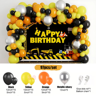 DINOSO Dekorasi Tema Konstruksi Kit Lengkungan Balon Balon Kuning Hitam Oranye Kuning untuk Perlengk