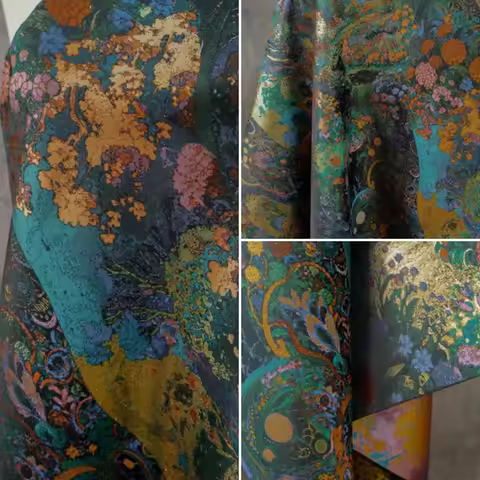 L100cm X W164cm Artistic Jacquard Curtains Hanfu Fabric Home Sewing Handmade Dresses Floral Gold Thr