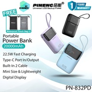 Pineng PN-832PD 20000mAh Powerbank Built-In Cable 22.5W Fast Charging Power Bank PN-832 Pineng Power