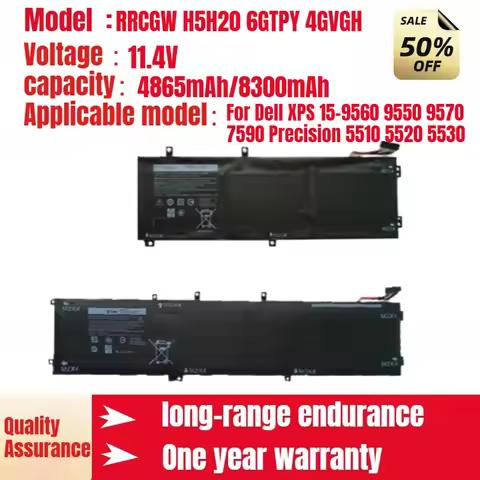 RRCGW H5H20 6GTPY 4GVGH Laptop Battery for Dell XPS 15-9560 9550 9570 7590 Precision 5510 5520 5530 