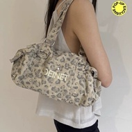Leopard Print Duffel Bag for Yoga & Gym, Deinet Large Nylon Sports Bag, Toast Style Shoulder Tote fo