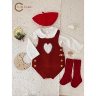 [Uzfkids] Temperament Love Baby Knitted Suspenders l Red Style Suit