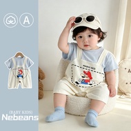 0-2 Years Old New Style Baby Toddler Short-Sleeved Jumpsuit Outing Clothes Blue Mario Newborn Cartoo