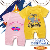 Happy Diwali Print Cotton Baby Toddler Clothes Deepavali Party Playsuit Outfit Boys Girls Infant One Piece Set 屠妖节排灯节哈衣