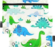 Pink 3 Ring Binder Pencil Pouch Cute Cartoon Dinosaurs Zipper Binder Pencil Bags School Binders Clea