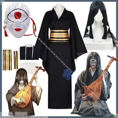 Nakime Cosplay Demon Anime Costume Horror Movie Black Long Dress Uniform Japanese Kimono Wigs Hallow